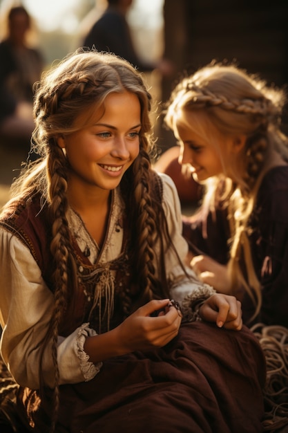 Portrait of young viking children