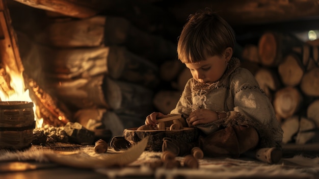 Portrait of young viking children