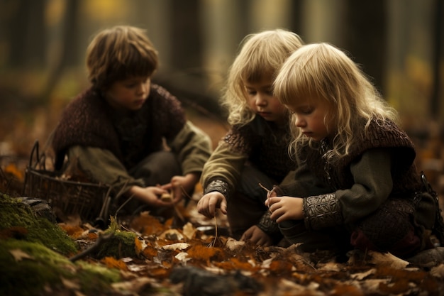 Portrait of young viking children