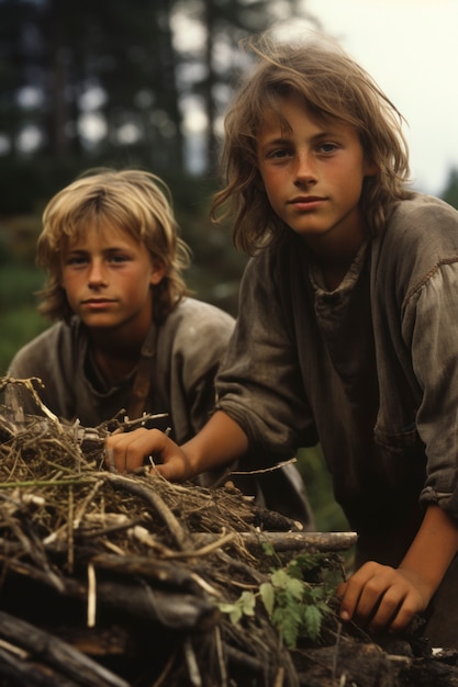 Portrait of young viking children