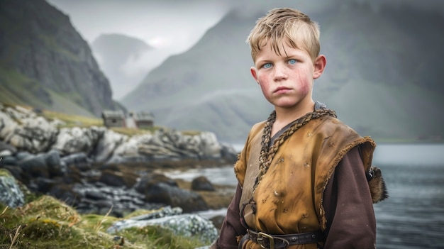 Free photo portrait of young viking children