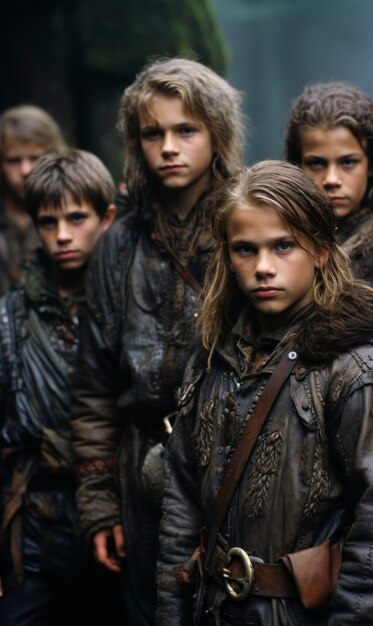 Portrait of young viking children