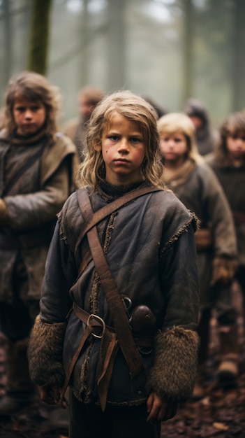 Portrait of young viking children