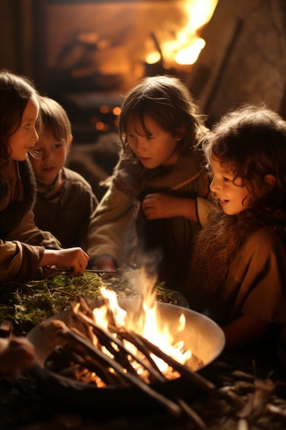 Portrait of young viking children