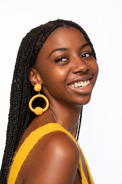 Portrait of young woman smiling isolated