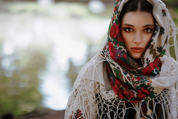 Portrait of a young woman in a traditional ethnic dress