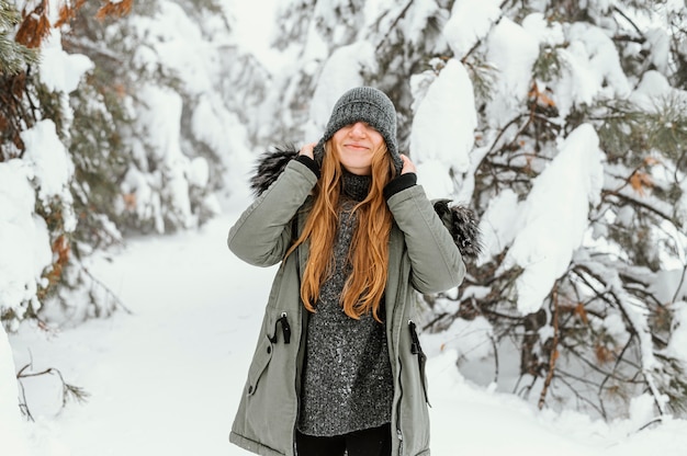 Portrait young woman on winter day