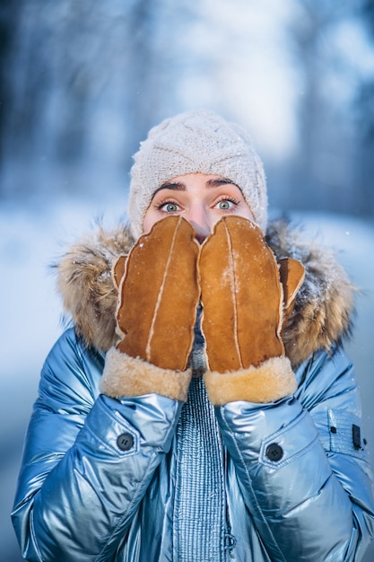 Portrait of young woman in winter jacket 