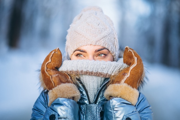 Portrait of young woman in winter jacket