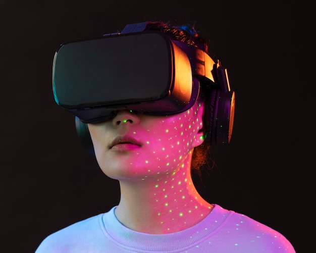 Portrait young woman with vr glasses