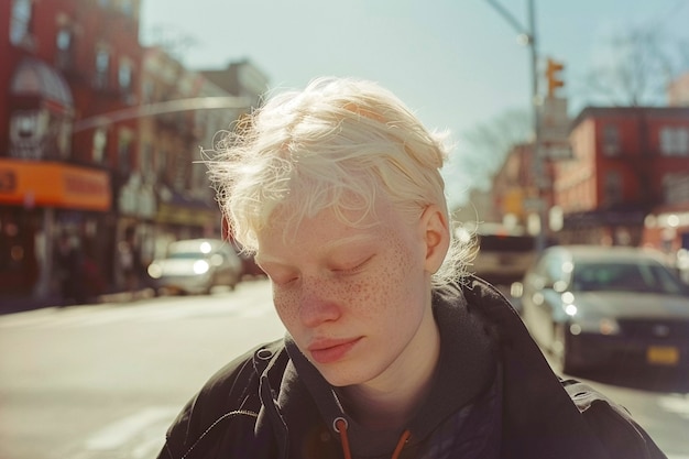 Portrait of youth with freckles and beauty marks