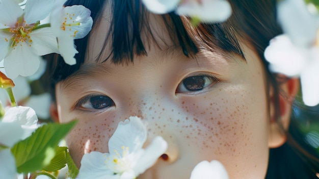 Portrait of youth with freckles and beauty marks