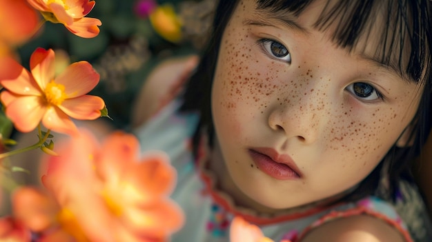 Portrait of youth with freckles and beauty marks