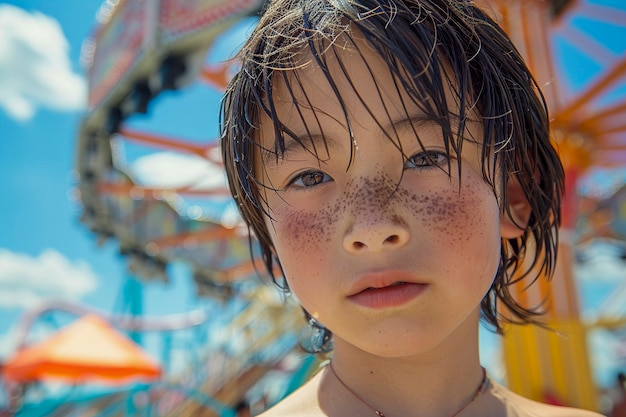 Portrait of youth with freckles and beauty marks