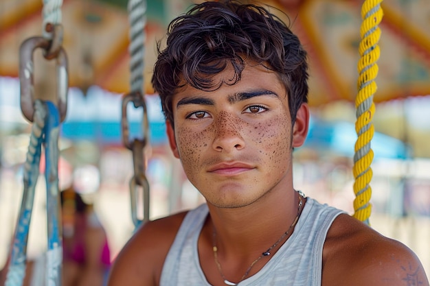 Portrait of youth with freckles and beauty marks