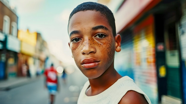 Portrait of youth with freckles and beauty marks