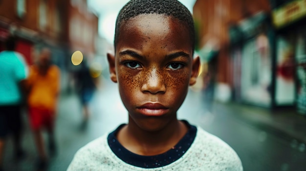 Portrait of youth with freckles and beauty marks