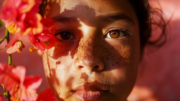 Free photo portrait of youth with freckles and beauty marks