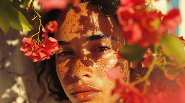 Free photo portrait of youth with freckles and beauty marks