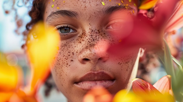 Free Photo portrait of youth with freckles and beauty marks