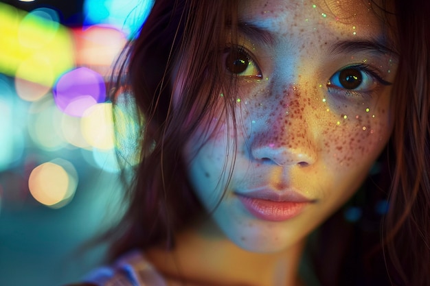 Free photo portrait of youth with freckles and beauty marks