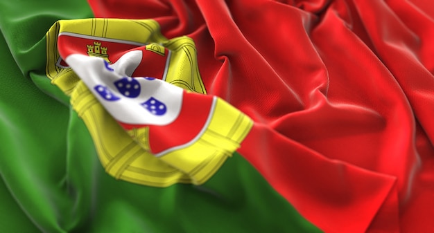 Free photo portugal flag ruffled beautifully waving macro close-up shot