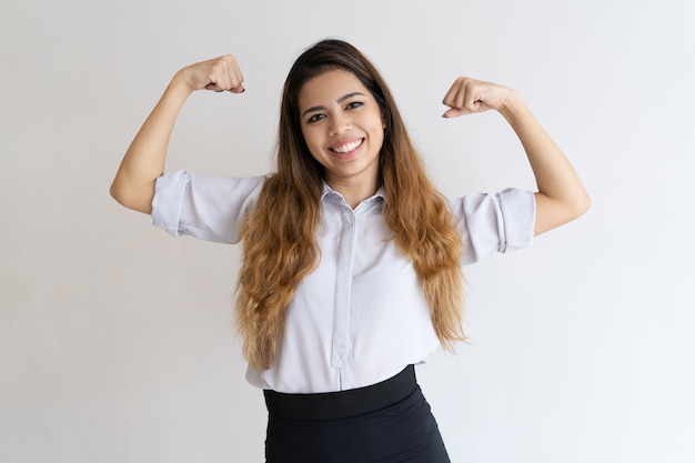 Positive confident feminist showing strength