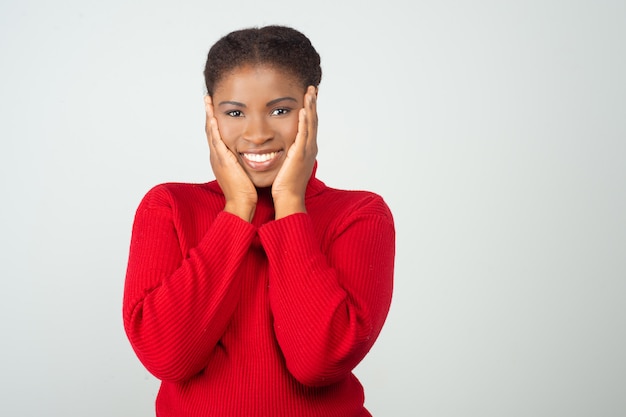 Positive joyful woman happy about good news