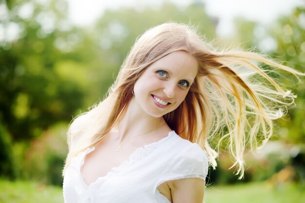 positive long-haired woman