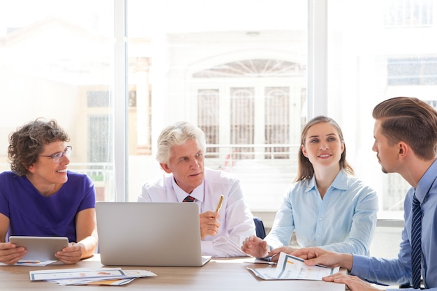 positive smiling meeting office senior