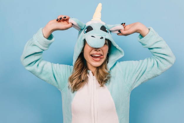 Free Photo positive young woman posing in funny pajama