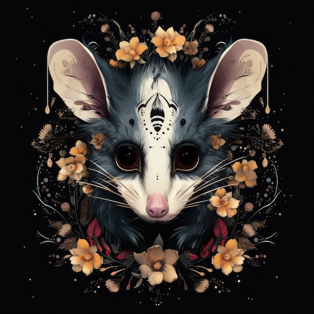 Possum with flowers in studio