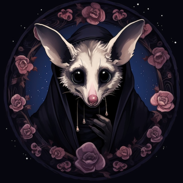 Free photo possum with flowers in studio