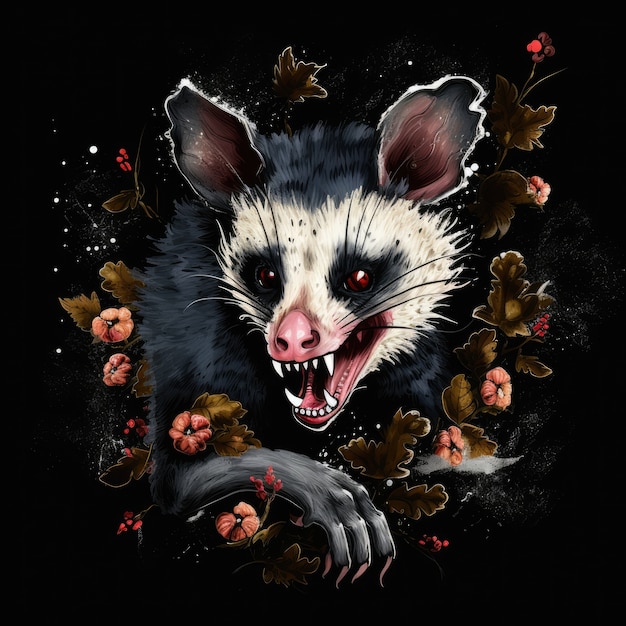 Free Photo possum with flowers in studio