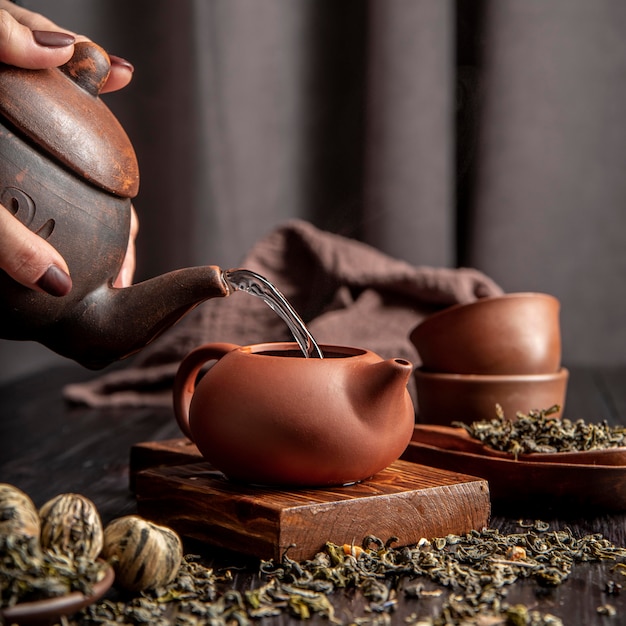 Pouring tea in cup