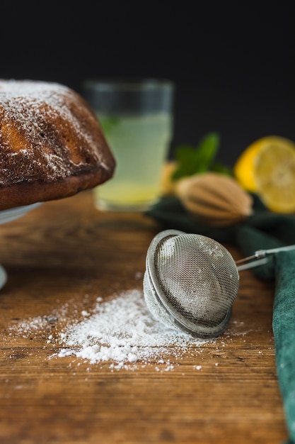 Powder sugar with strainer close up