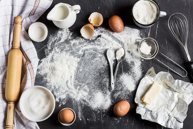 Preparation baking kitchen ingredients for cooking