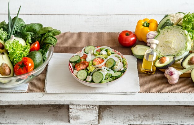 Preparation of healthy food from organic products on the table