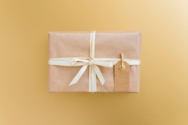 Present box in wrap with tag