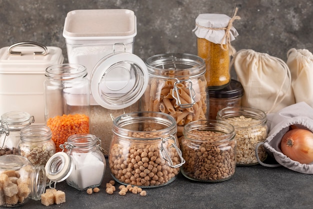 Preserved food in jars arrangement