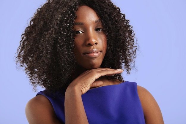 Pretty closeup portrait of black woman with curly hair