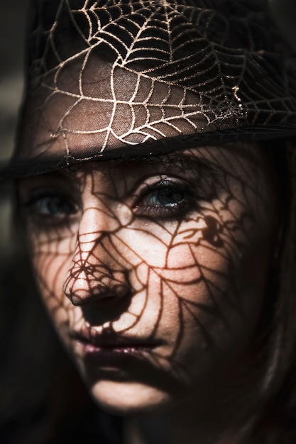 Pretty girl with shadow web on face