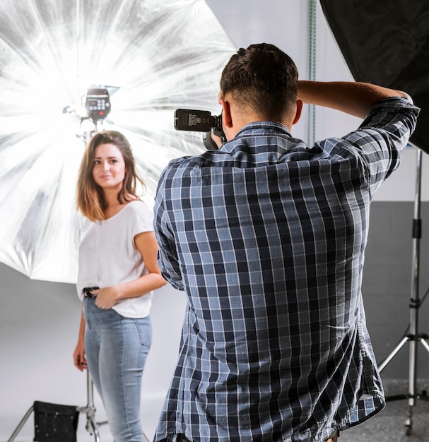 Pretty woman posing in studio