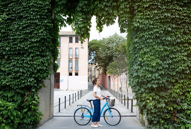 Pretty woman using an eco way for transportation