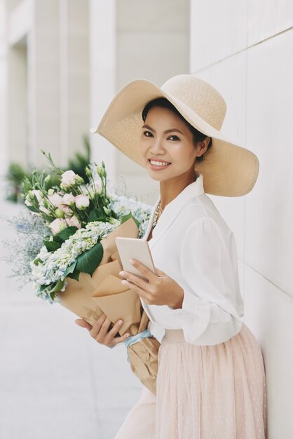 Pretty woman with bouquet