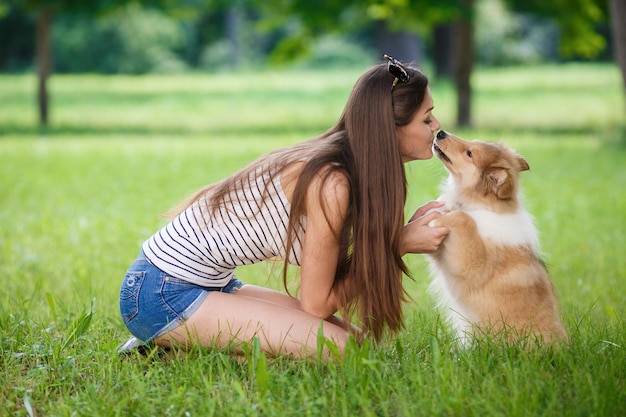 pretty woman with dog outdoor