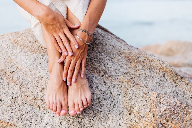 Pretty womans manicure and pedicure