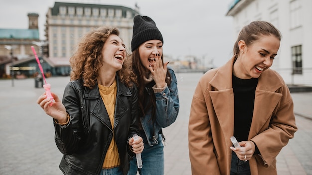 Pretty young girls having fun together