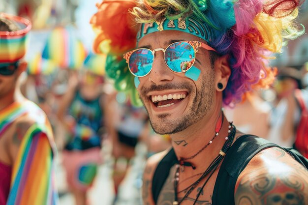 Free Photo pride scene with rainbow colors and men celebrating their sexuality