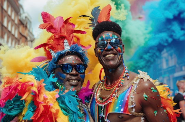 Pride scene with rainbow colors and men celebrating their sexuality